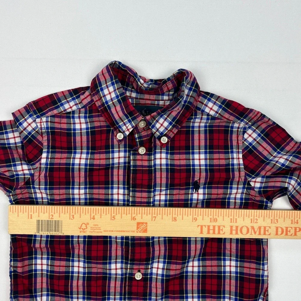 Ralph Lauren Kids Red Blue Plaid Button Down Shirt Size 2 2T Toddler Preppy
